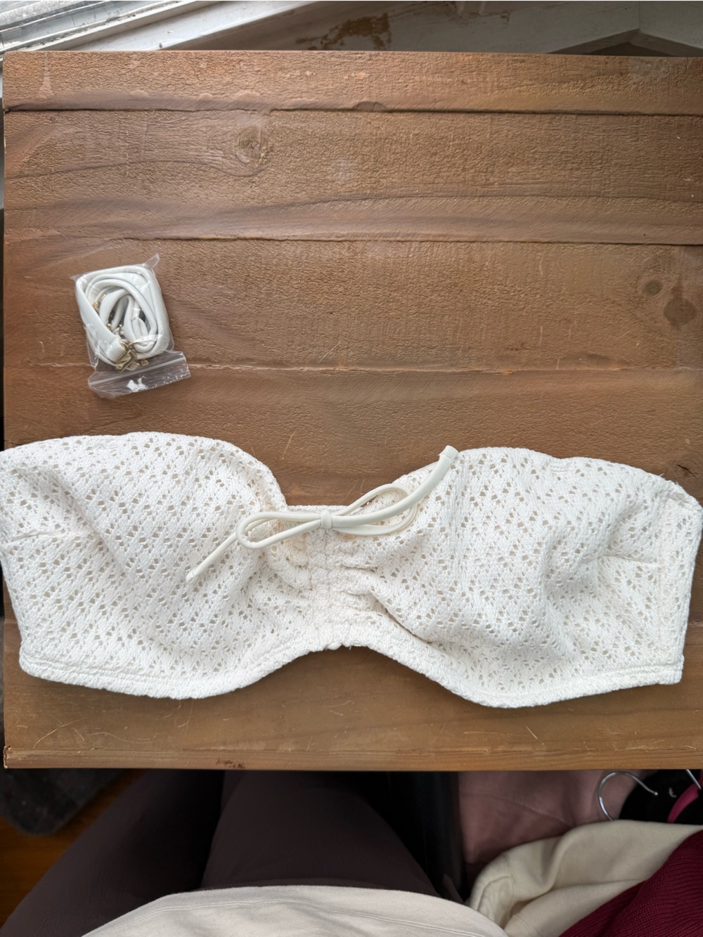 Hollister White Crochet Bandeau Swim Top w. Removal straps NWOT Summer Poet Core